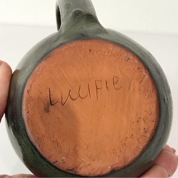 Vintage Artist Signed Red Clay Studio Art Pottery Coffee Cup Mug Green Matte - Picture 12 of 16